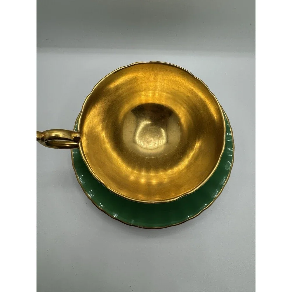 Aynsley England Bone China Fruit Tea Cup & Saucer Set, Green/Gold, 2-Piece